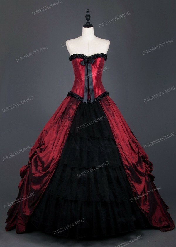 red gothic dress, gothic prom dress, red corset and gothic wedding dress