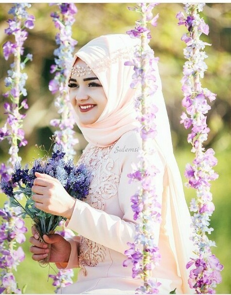 beautiful, wedding dress, flower and muslimah