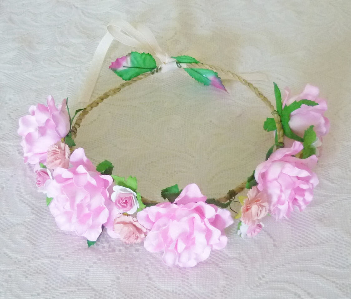pink rose headband, flower crown adult, flower crown and bride crown