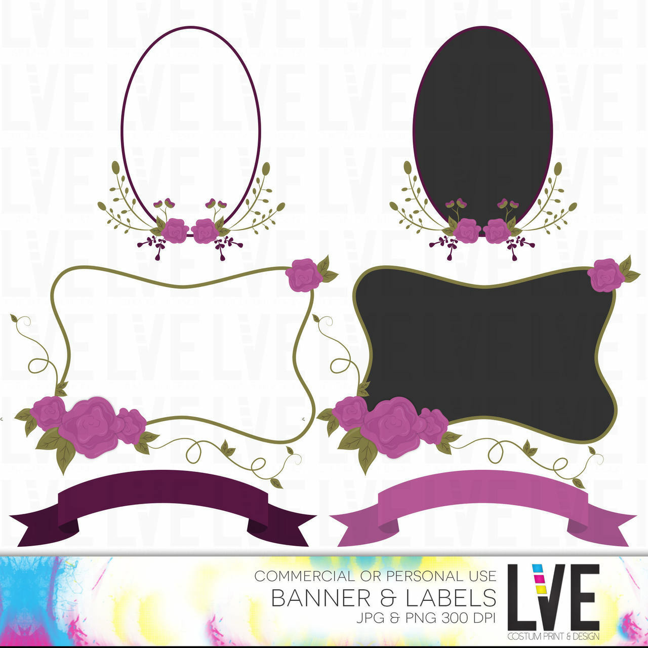 planner stickers, jar labels, flower wreath and floral labels