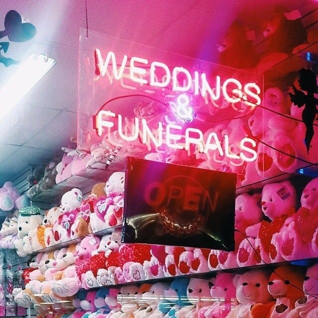 funeral, pink, neon and bears