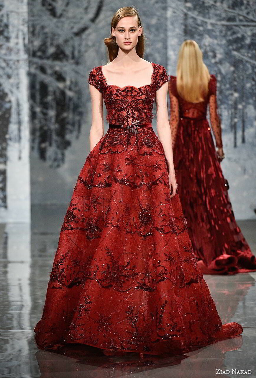 red wedding dress, red gown, runway and fashion