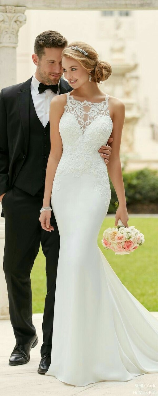 lace, floor-length, gown and satin