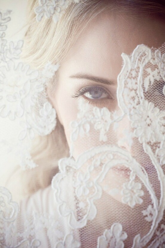 make up, blonde, blue eyes and vail