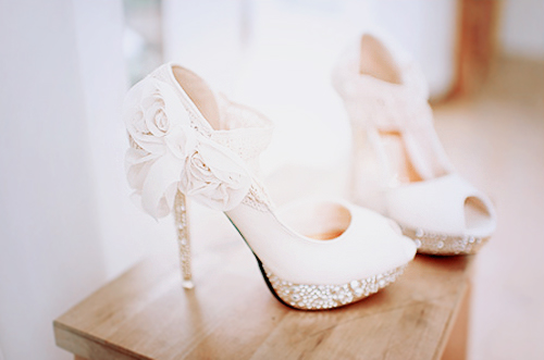 high heels, white and pearls
