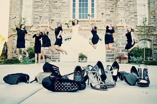bride's maids, bride and friends