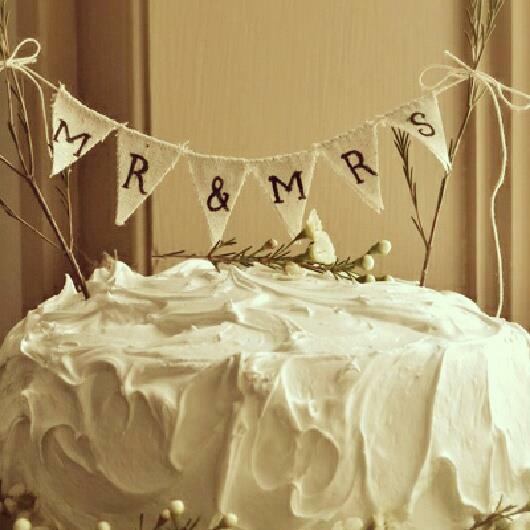 bunting, cake and white
