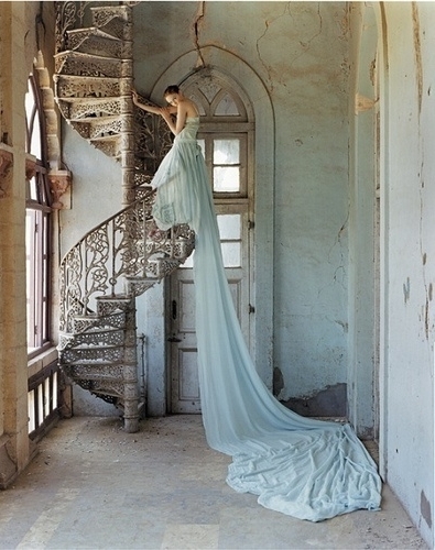 wedding dress, pretty and stairs