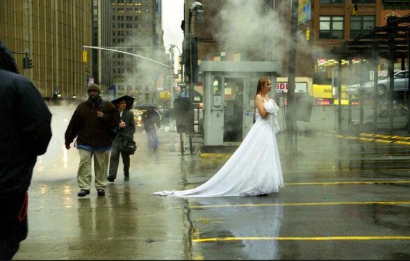bride, alone and rain