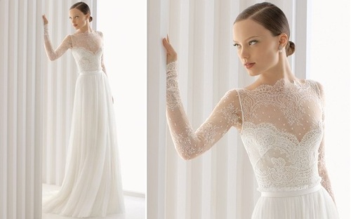 white, lace wedding dress and rosa clara