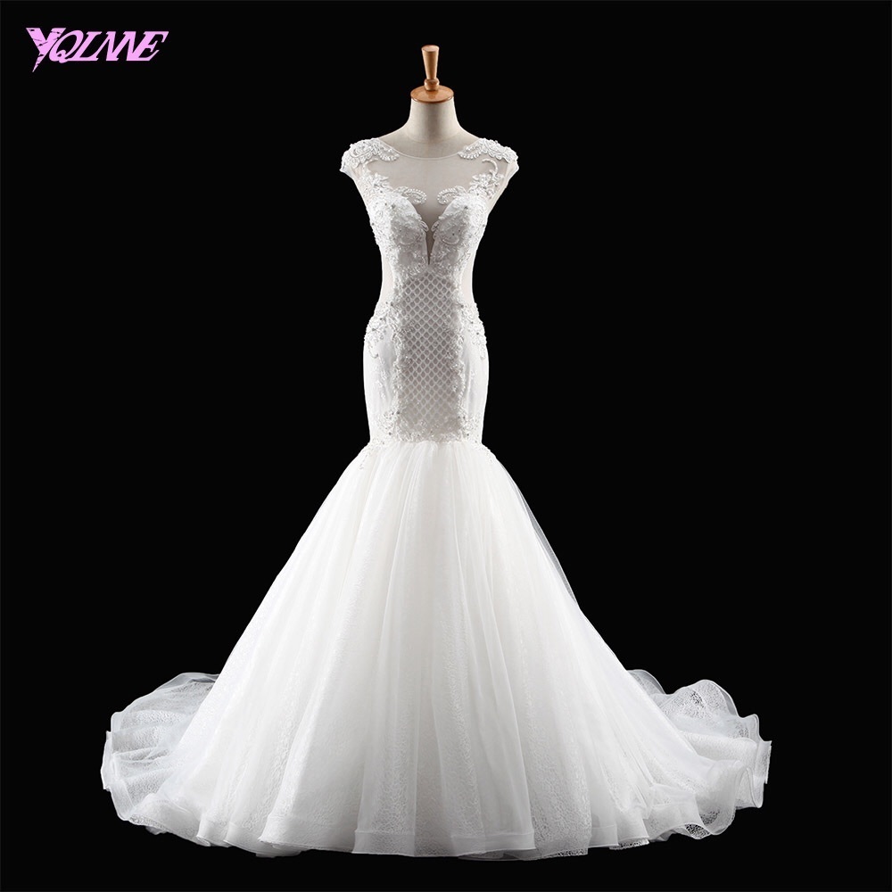bridal gown, mermaid, lace-up and beads