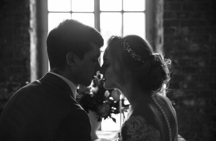 vintage, couple, kiss and wall