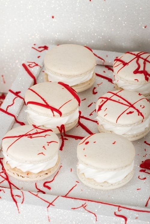 christmas desserts, red, white macarons and colors