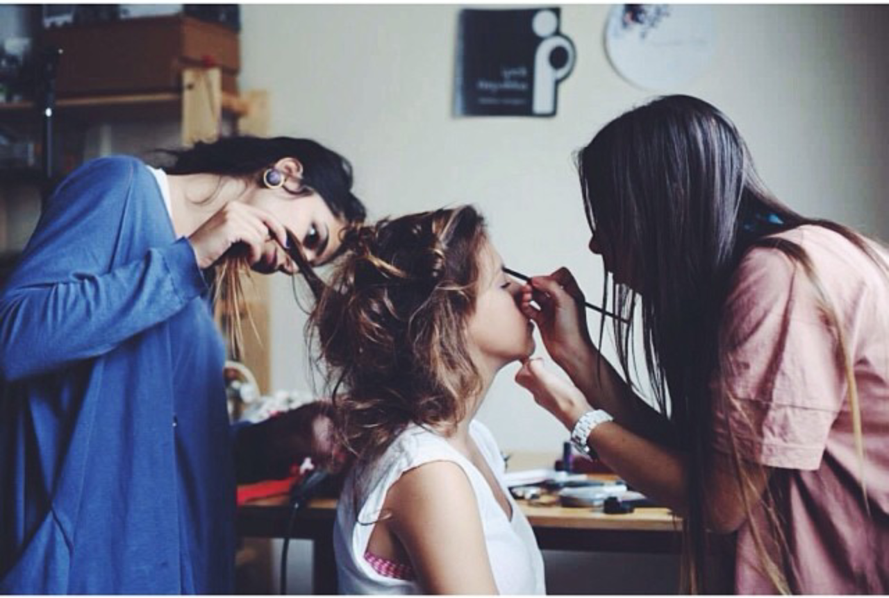 wedding dress, make up, dress and hair