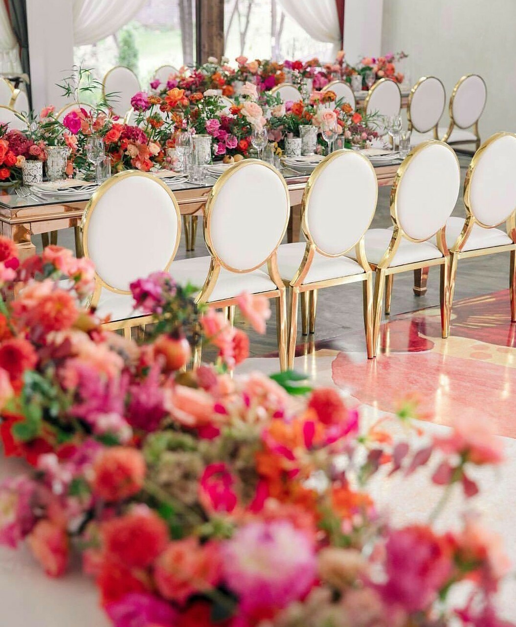 bridal, interior, venue and flower arrangement