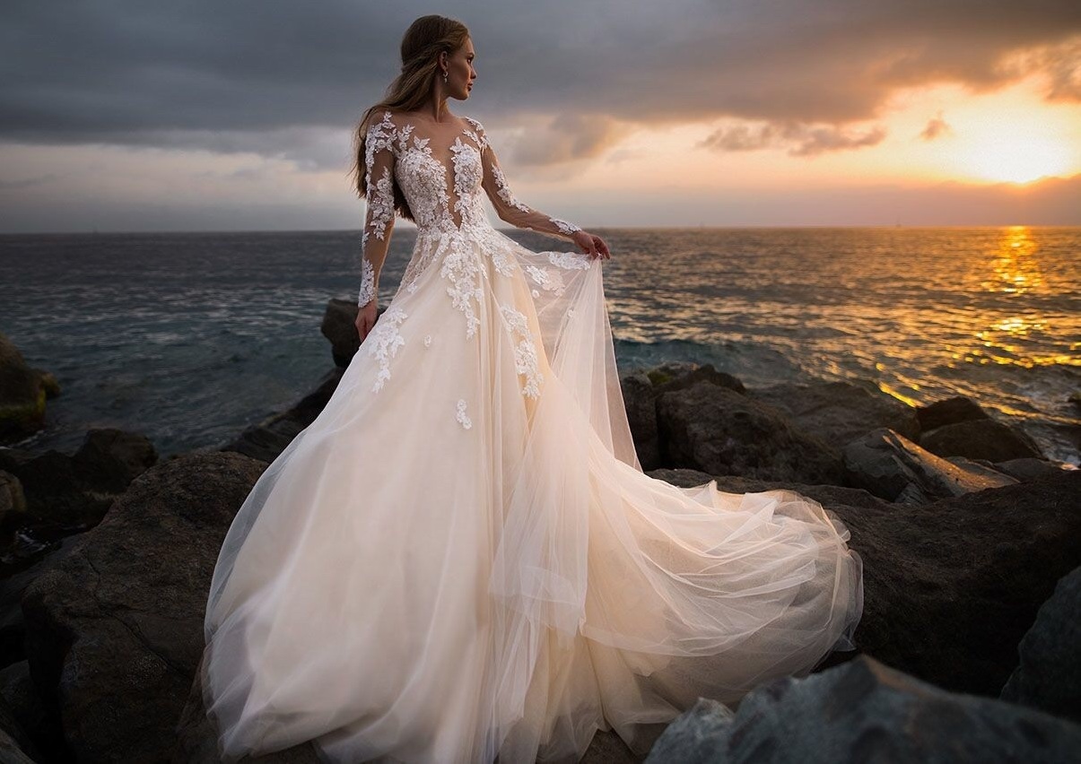 love, sunset, dress and wedding dress