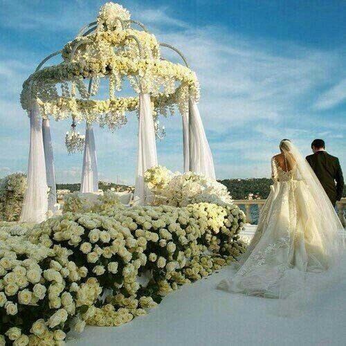 white roses, bride, wedding ceremony and wedding party