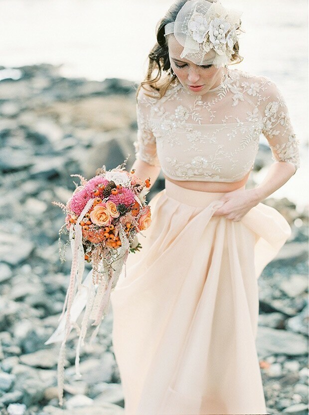 lace wedding dress, two piece wedding dress, bride and wedding dress