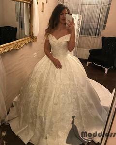 applique, bridal dress and off the shoulder