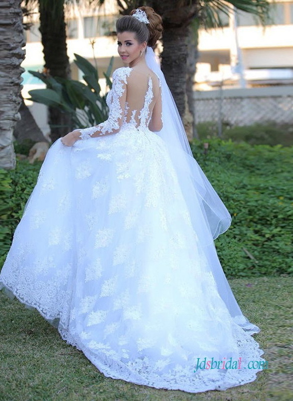 princess lace ball gown, spring wedding inspired, sheer back and wedding trending 2018
