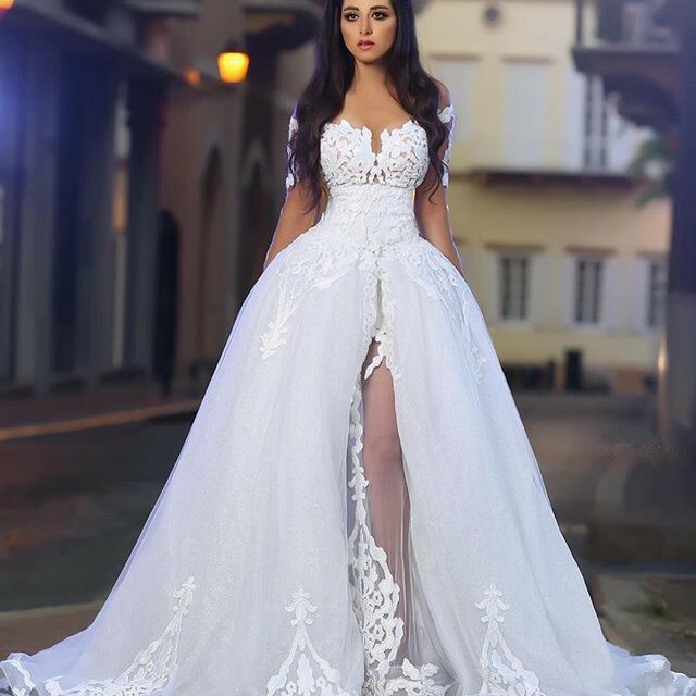 appliqués, bridal gown, long sleeves and wedding dress