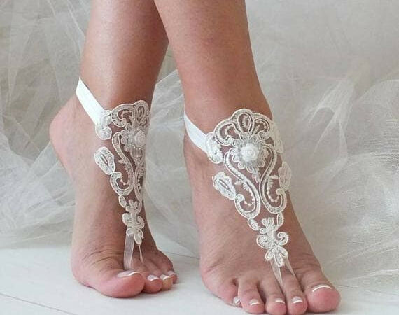 etsy, beach wedding and ivory lace sandals