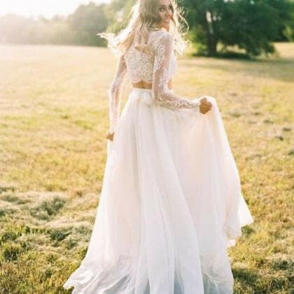 wedding dress, boho wedding dress and 2 pieces bridal dress