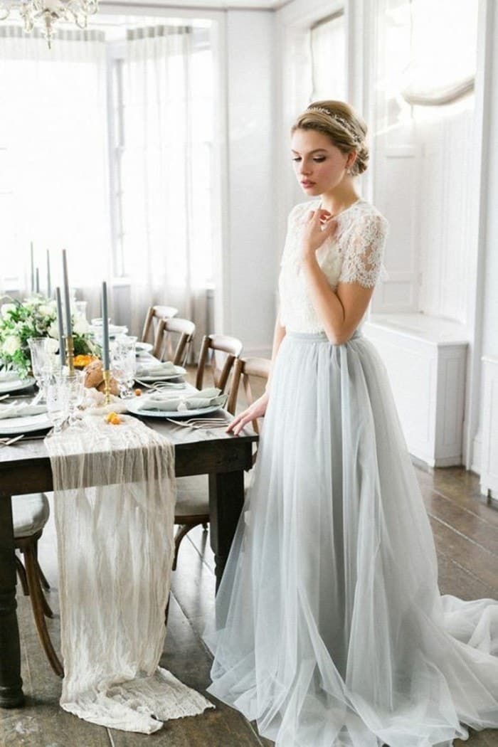 wedding dress, 2 pieces wedding dress, modern wedding dress and bridal dress