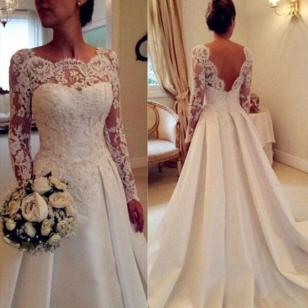 wedding dress, satin wedding dress, long sleeves and bridal dress