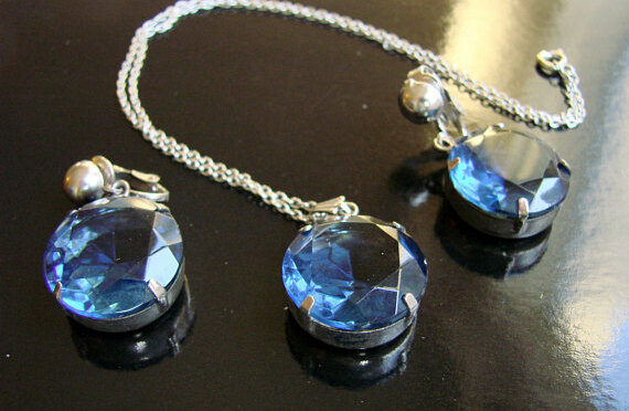 vintage necklace, wedding bridal and blue glass necklace
