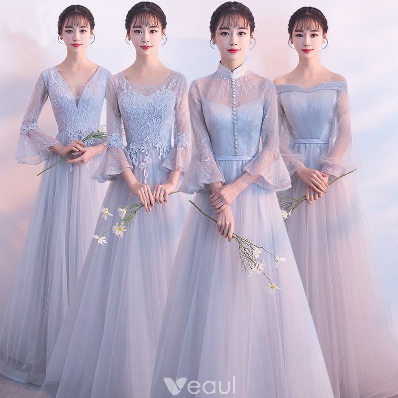 bridesmaid dress, grey dress, tulle and wedding party dress