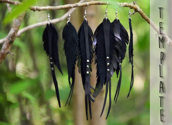 leather feather earrings, Darkness and boho