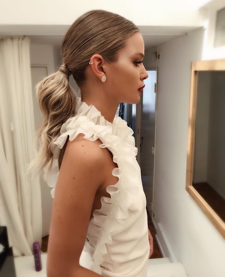 bridal, makeup, ponytail and gown