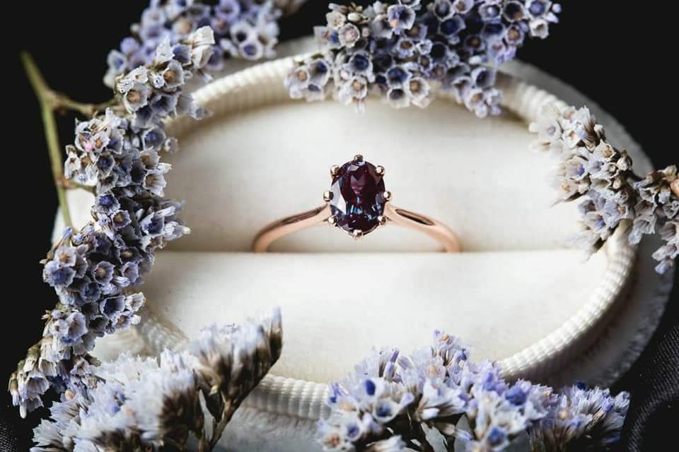 wedding ring, black, dark crystal and rosegold