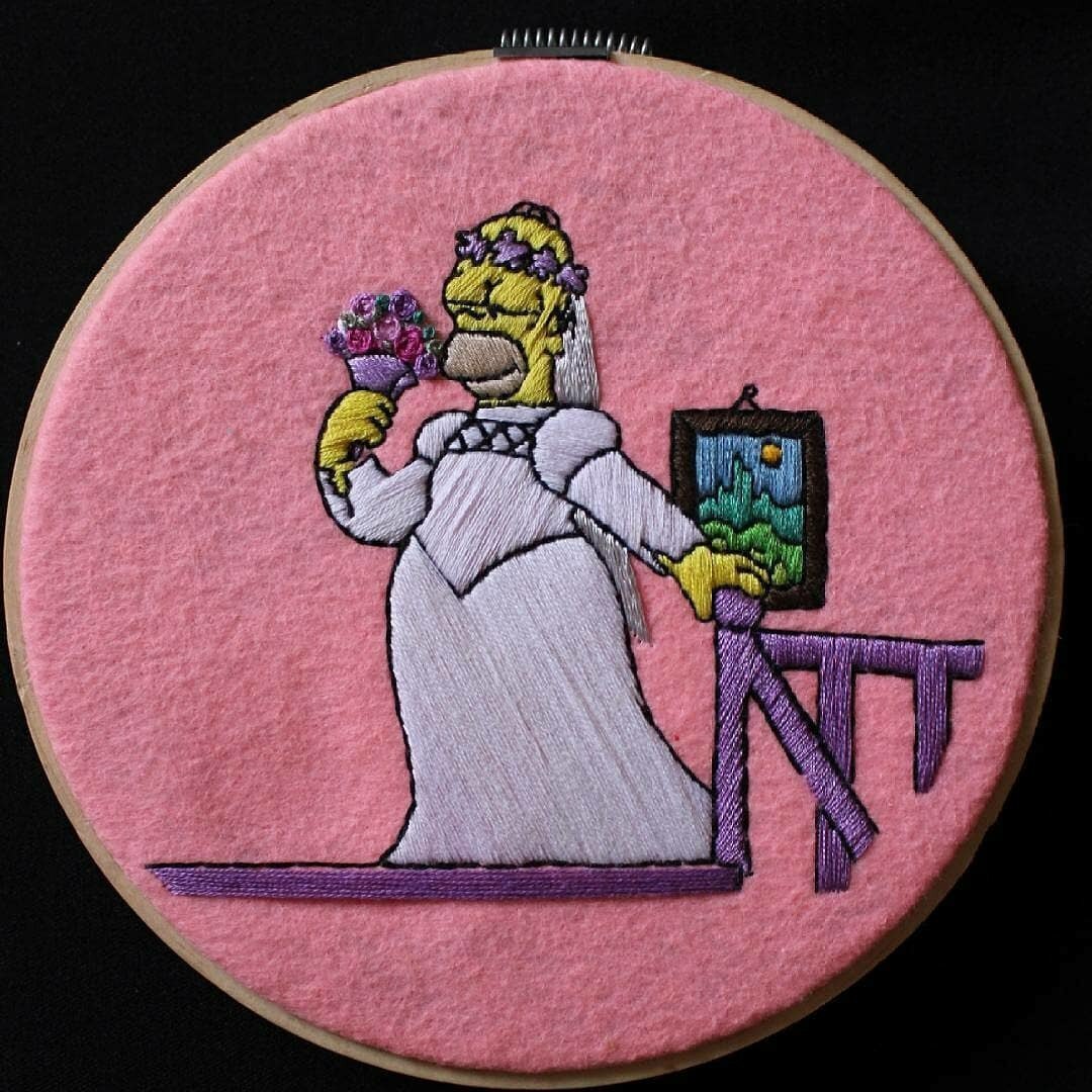 beauty, embroidery, bride and homer simpson