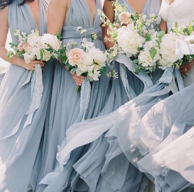 dress, bouquet, pink and blue
