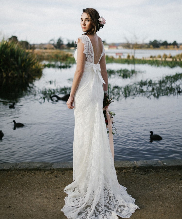 wedding dress, outdoor wedding, simple wedding and lace wedding dress