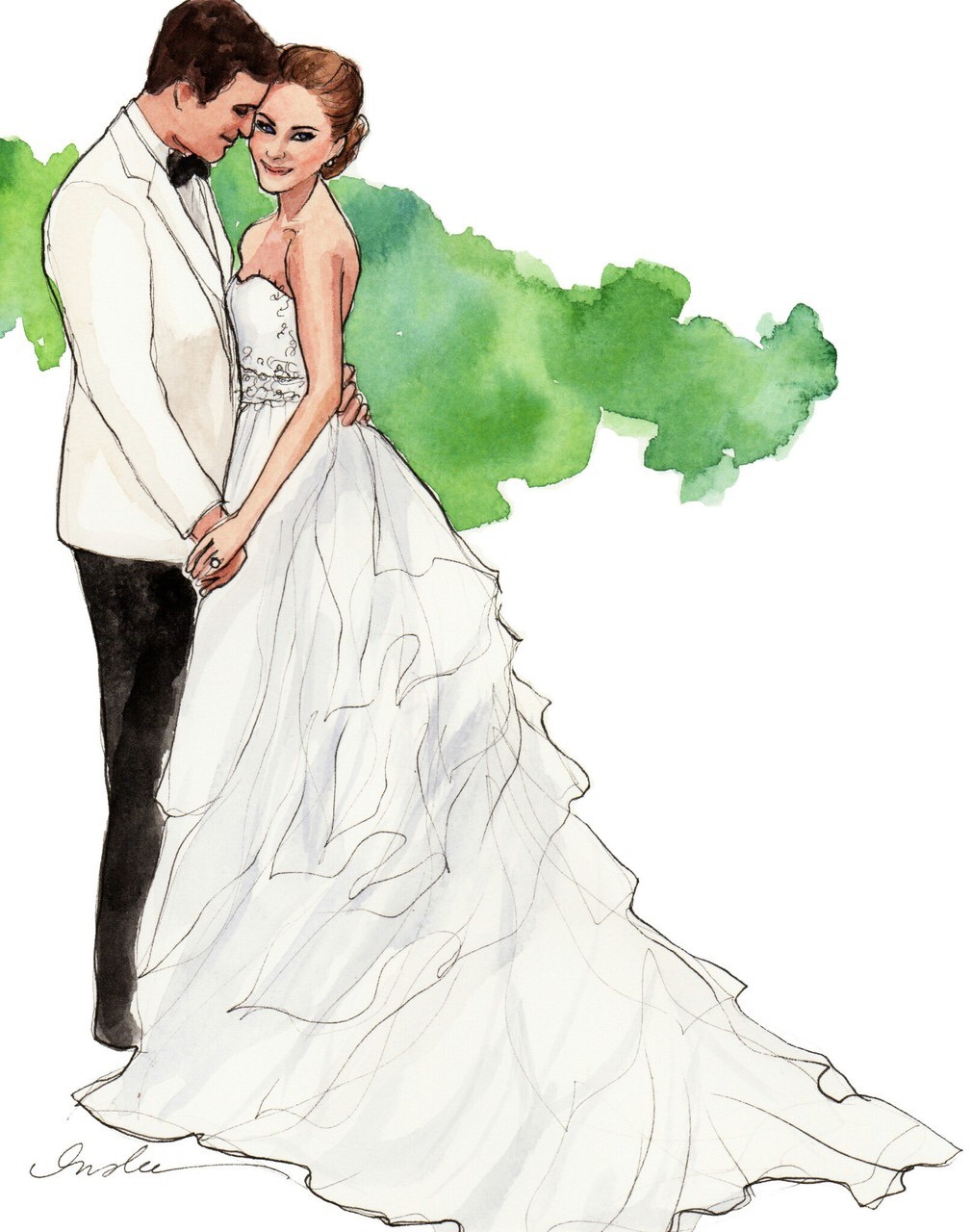 dress, bridal, illustration and kiss