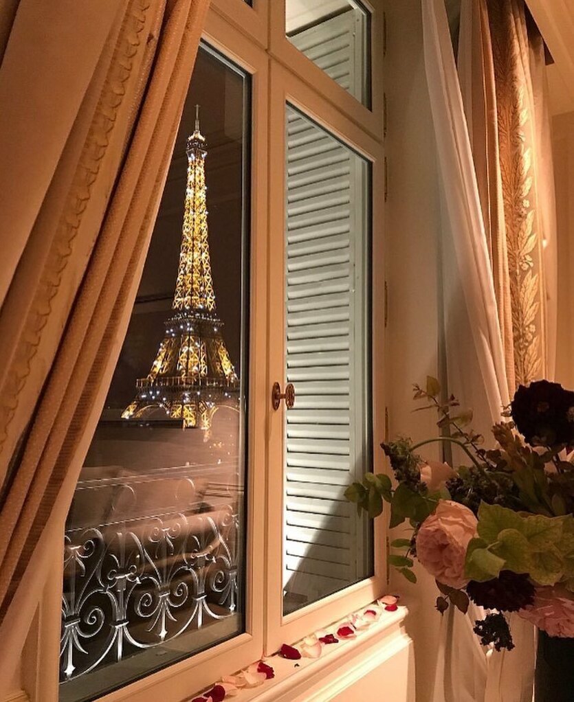 paris, white dress, love and petals