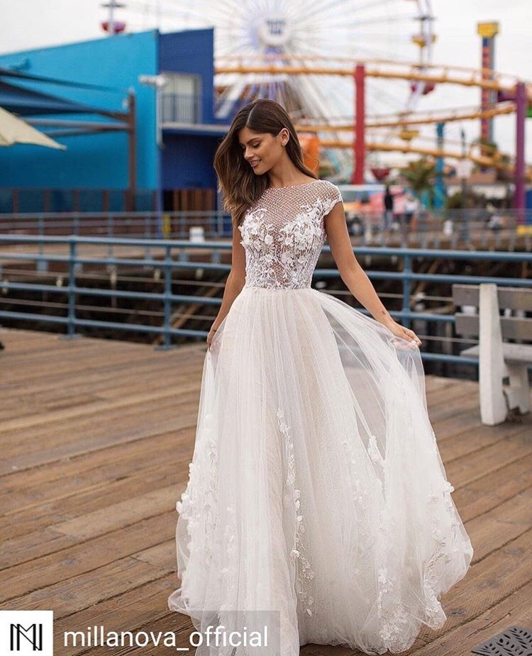 a line wedding dress, wedding day, millanova and bride to be
