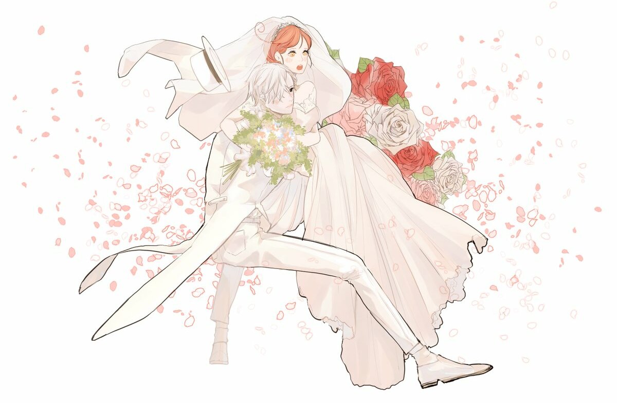 anime girl, wedding dress, wedding anime and love