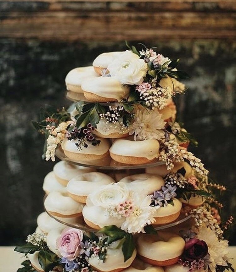 yumm, wedding cake, donut and flower