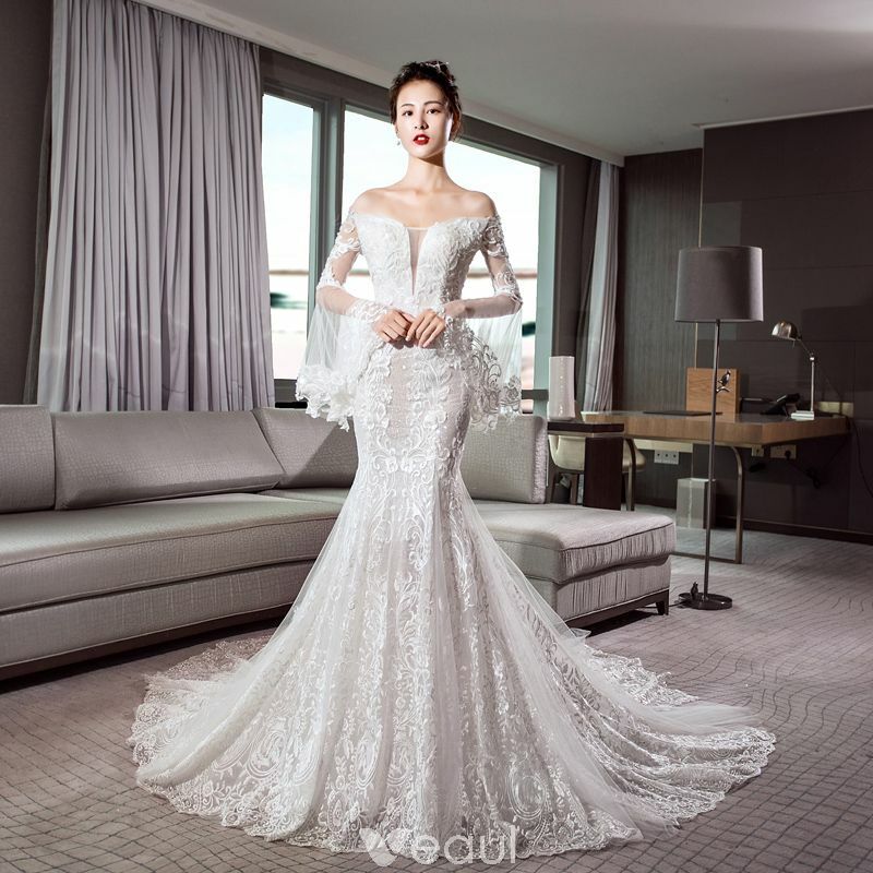 gorgeous wedding dress, mermaid wedding dress, ivory wedding dress and bridal
