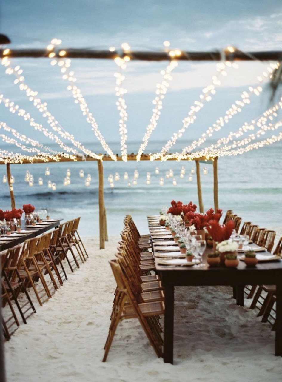beach, lights, dinner and romantic