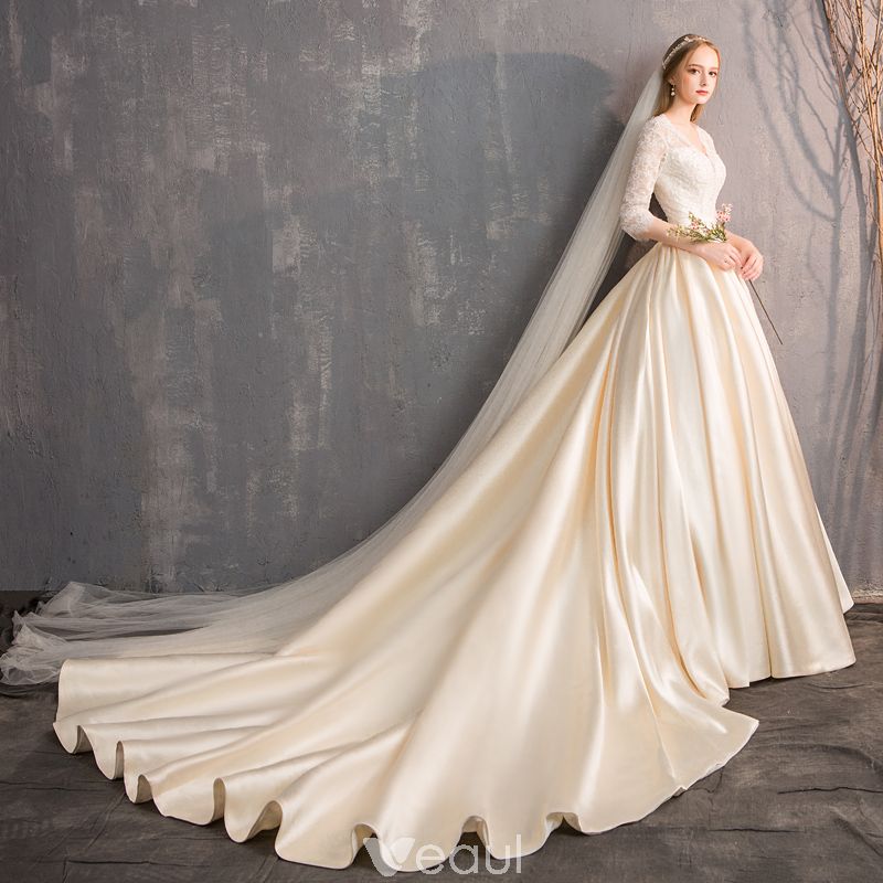 bride, illusion wedding dress, girl and with train