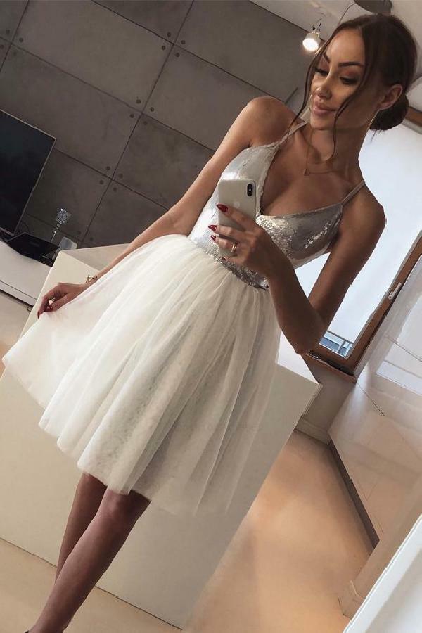 v neck prom dress, homecoming dress short, v-neck homecoming dress and wedding dress