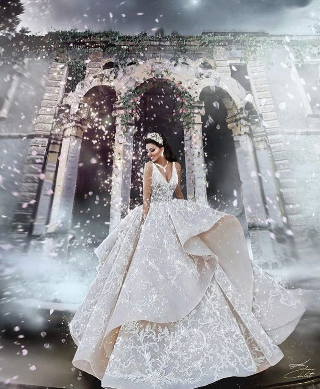 snow, glamour, royalwedding and weddingdress
