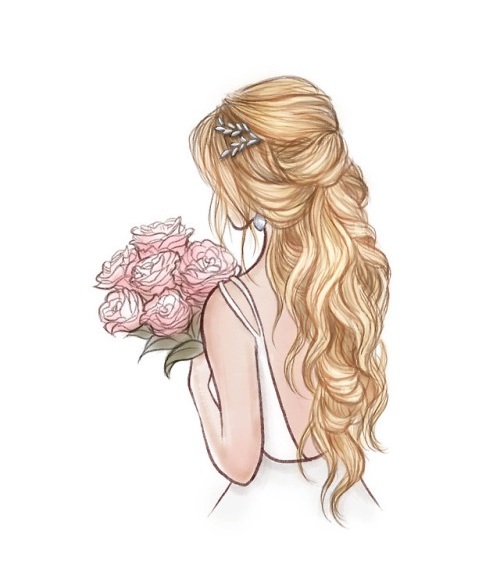 art, girl, bouquet and drawing