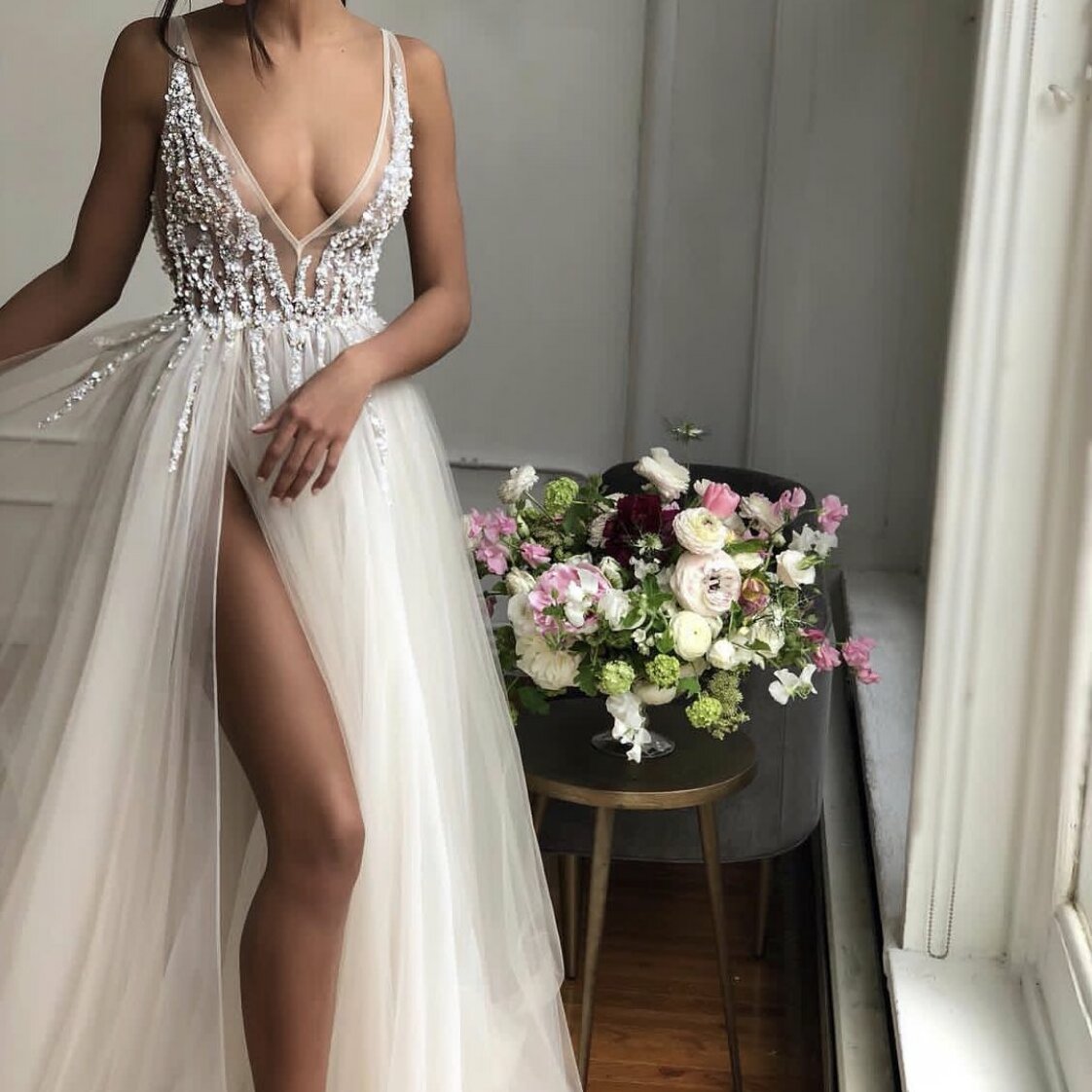 white clothes, floral, Prom and white dress