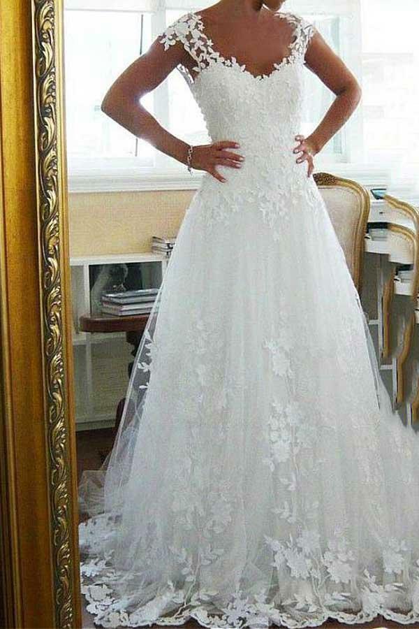 wedding dress lace, wedding dress a-line and appliques wedding dress